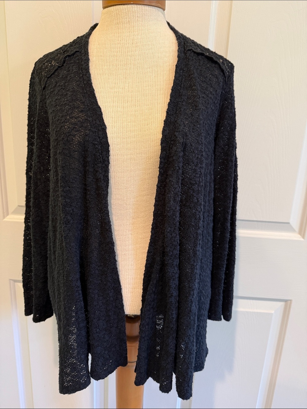 Style & Co. Black Open-Front Draped Knit Cardigan